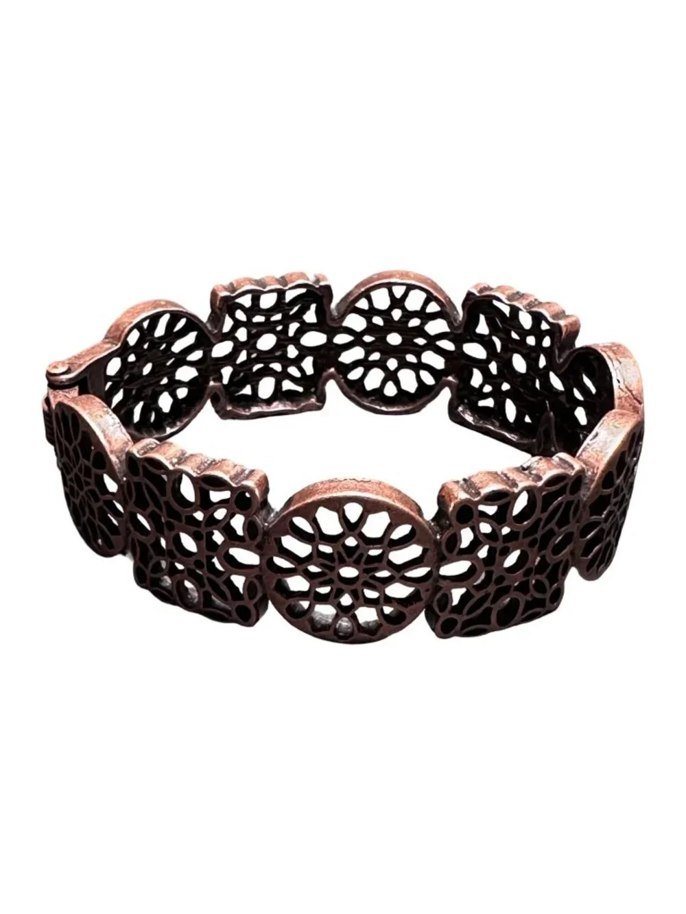 Clamper Hinged Bangle Bracelet Antique Copper Tone Womens Costume Jewelry